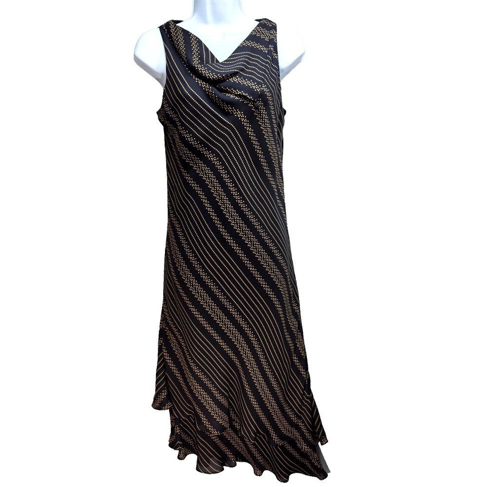 Vtg Y2K Valerie Dresses Pure Silk Asymmetrical Dress Sz 10 Whimsigoth Black Gold